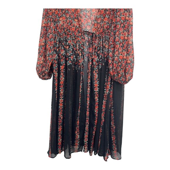 Torrid Womens Lurex Chiffon Floral Sheer Tie Front Maxi Kimono SZ 2 Long Sleeve - Picture 10 of 16